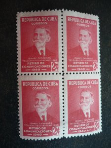 Stamps - Cuba - Scott# 438-440 - Mint Hinged Set of 3 Stamps in Blocks of 4