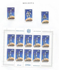 MOLDOVA - 1994 - Europa, Space - Perf 3v Set & 10v Sheet - M L H