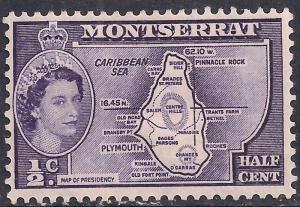 Montserrat 1953 - 63 QE2 1/2 ct Deep Violet MM SG 136a ( J1145 )