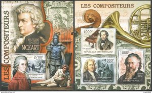 2011 Central Africa Music Compositors Famous People Mozart Bl+Kb ** Ca1020