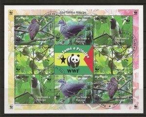 St Thomas & Prince 2005 WWF birds sheet of 8 + label used