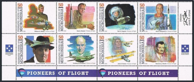 Micronesia 200 ah block,MNH.Michel 383-390. Pioneers of Flight,1994.W.A.Bishop,