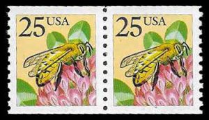 PCBstamps  US #2281f Coil Pair 50c(2x25c)Honeybee, large block tag, MNH, (11)