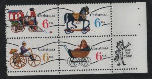 1418c 6c Christmas Toys Precancels Block of 4