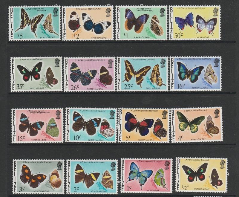 Belize 1974 Butterflies to $5 ( Original ) UM ( $10 issued later) SG 380/394