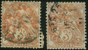 France Scott #111 and #111a Set of 2 Used  Orange and Red for Comparison