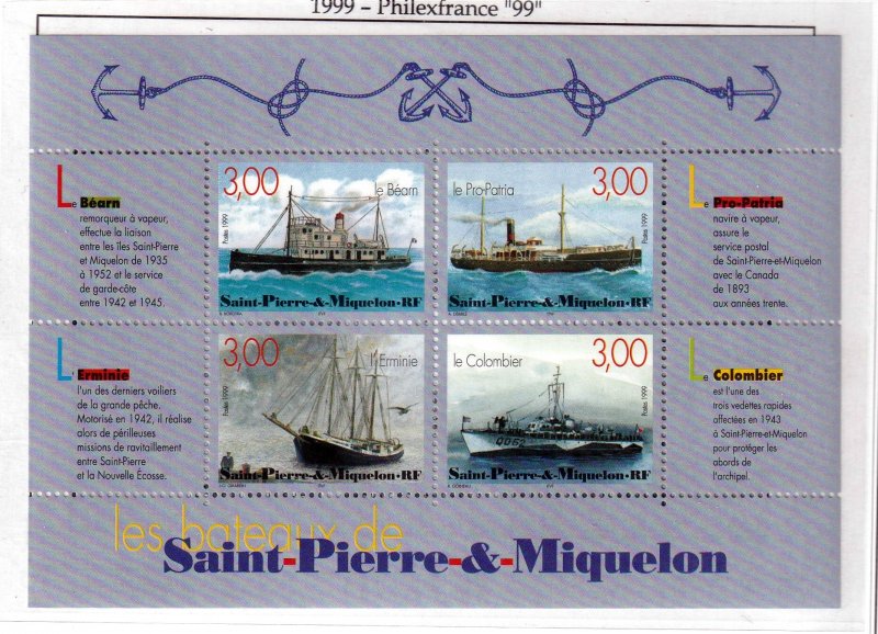 SPM ,  St. Pierre et Miquelon 1999 - Ships & Boats   MNH  sheet  # 683