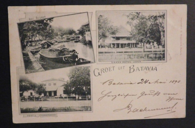 1898 Postcard Cover Batavia Dutch East Indies Jakarta to Dresden Germany