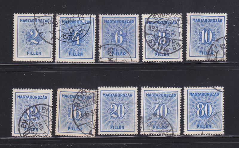 Hungary J130-J139 Set U Postage Due Stamps