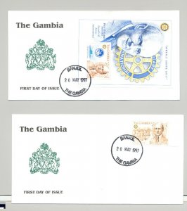 Gambia 1997 Paul Harris, Rotary 1v & 1v S/S Imperf on 2 FDC