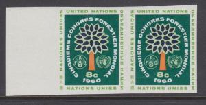 UN Sc 82PI MNH. 1960 8c World Forestry Congress, imperf Proof Pair, Rare, VF