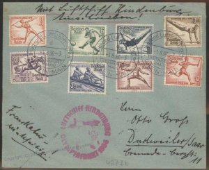 Germany 1936 Hindenburg Zeppelin Mi32Ia Olympics Franking Cover Beuerle E 111196