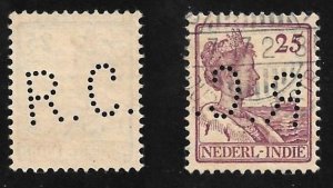 Netherlands Indies Perfin R.C. on Scott # 126. All Additional Items Ship Free.