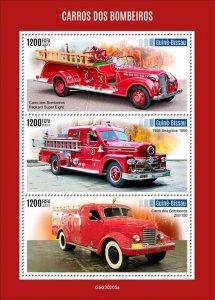 Guinea-Bissau - 2023 Fire Engines on Stamps - 3 Stamp Sheet - GB230205a