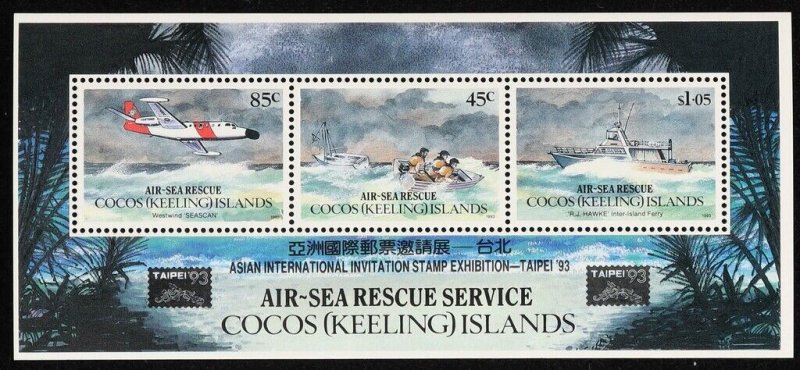 COCOS (KEELING) ISLANDS 1993 Air-Sea Rescue M/Sheet overprint Taipei. MNH **.