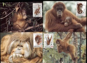 Indonesia 1989 WWF Orangutan 4xMaxicard