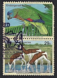 United Nations #640 & 642 2 x 29¢  1994 Endangered Species. Used.