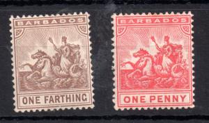 Barbados 1909 1f & 2d SG163 SG165 mint MH WS11512