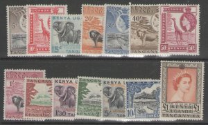 KENYA, UGANDA & TANGANYIKA SG167/80 1954-9 DEFINITIVE SET MTD MINT