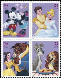 4028a 39c Disney Romance Block stamp sequence as shown