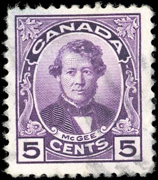 Canada Scott #146 F-VF Used-1927 5¢ Thomas McGee - Thin UL Corner