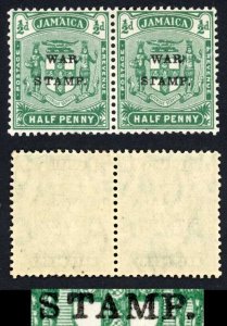 Jamaica SG73 1/2d Blue-green S spaced to left and Damaged T M/M