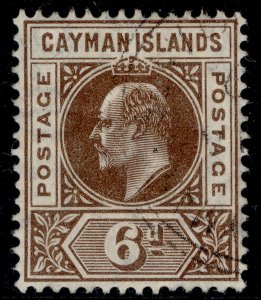 CAYMAN ISLANDS EDVII SG11, 6d brown, FINE USED. Cat £48.