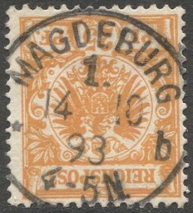 GERMANY 1890 50pf Used, Sc 50b yellow orange VF, MAGDEBURG cancel