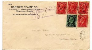 rEGISTERED 1933 Medallion issue 5 stamps to USA cover Canada