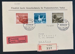 1946 Vaduz Lichtenstein First Day Cover FDC To Geneva Switzerland Sc#219-221