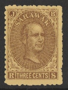 SARAWAK 1869 Brooke 3c brown on yellow (left pane pos.92).