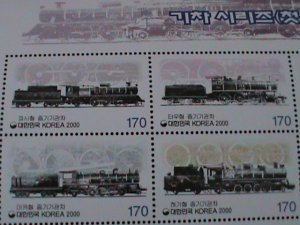 KOREA-SC#2017a- STEAM LOCOMOTIVES TRAINS- MNH-SHEET WITH 4 COMPLETE SETS VF