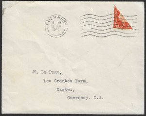 GREAT BRITAIN -  GUERNSEY 1940 (17 Feb) Cover sent to Castel - 40172