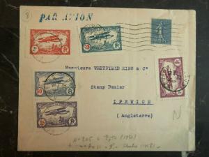 1922 Bourgues France Early Airmail Cover to Ipswich England Local Issue Stamps