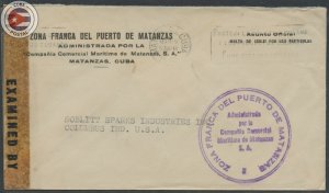 Cuba 1943 Zona Franca of Matanzas Port Official Letter to Indiana | CU19043