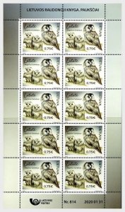 Lithuania 2020 Birds from Red Book Great-footed owl sheetlet MNH