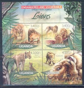 UGANDA 2012  ENDANGERED & VULNERABLE SPECIES OF UGANDA LIONS  SHEET I MINT NH