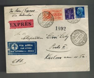 1937 Rome Italy Express Mail cover to Prague Czechoslovakia Stamp Dealer