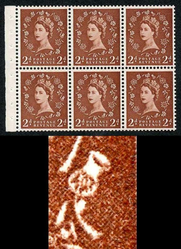 SB78e 2d Light Red-Brown Wmk Edward Upright Booklet Pane Bud on Thistle Flaw U/M