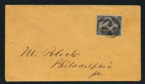 US Scott 73 BLACKJACK Cover Fancy Cancel to Philadelphia