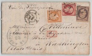 France 1858 10c + 40c + 80c Napoleon FL Cover Paris to United States Brazil