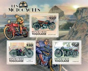 Togo - Motorcycles on Stamps - 3 Stamp  Sheet - 20H-358