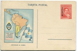 1934 Argentina 10c folding postal card overprinted MUESTRA  (H/G49), fine.