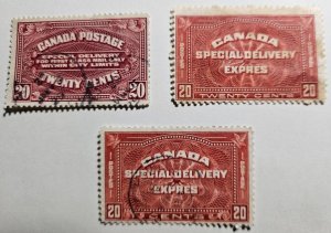 Stamp Canada Special Delivery Issues 1922 E2 SD2, 1930 E4 SD4, 1933 E5 SD5