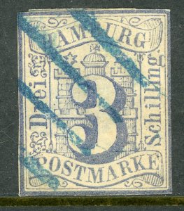 Germany States 1859 Hamburg 3s Blue Scott #4 VFU G442