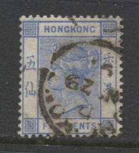 Hong Kong - Scott 40 - QV Definitive-1882- Used- Single 5c Stamp