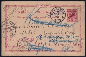 Germany 1897 Kamerun Postal Stationery Card Used Teltow Victoria Undeliverable