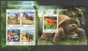 HM0944 2018 CENTRAL AFRICA EXTINCT SPECIES BIRDS TIGERS FROGS #7877-0+BL1775 MNH