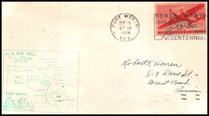 US AM-81 Fort Worth,TX 1949 First Flight Cover