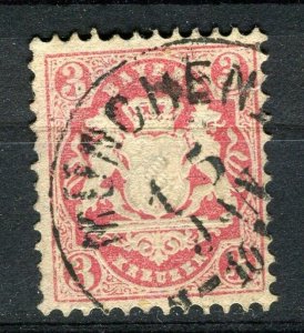 GERMANY BAVARIA; 1870 early classic Narrow Mesh Wmk. used 3k. fair Postmark